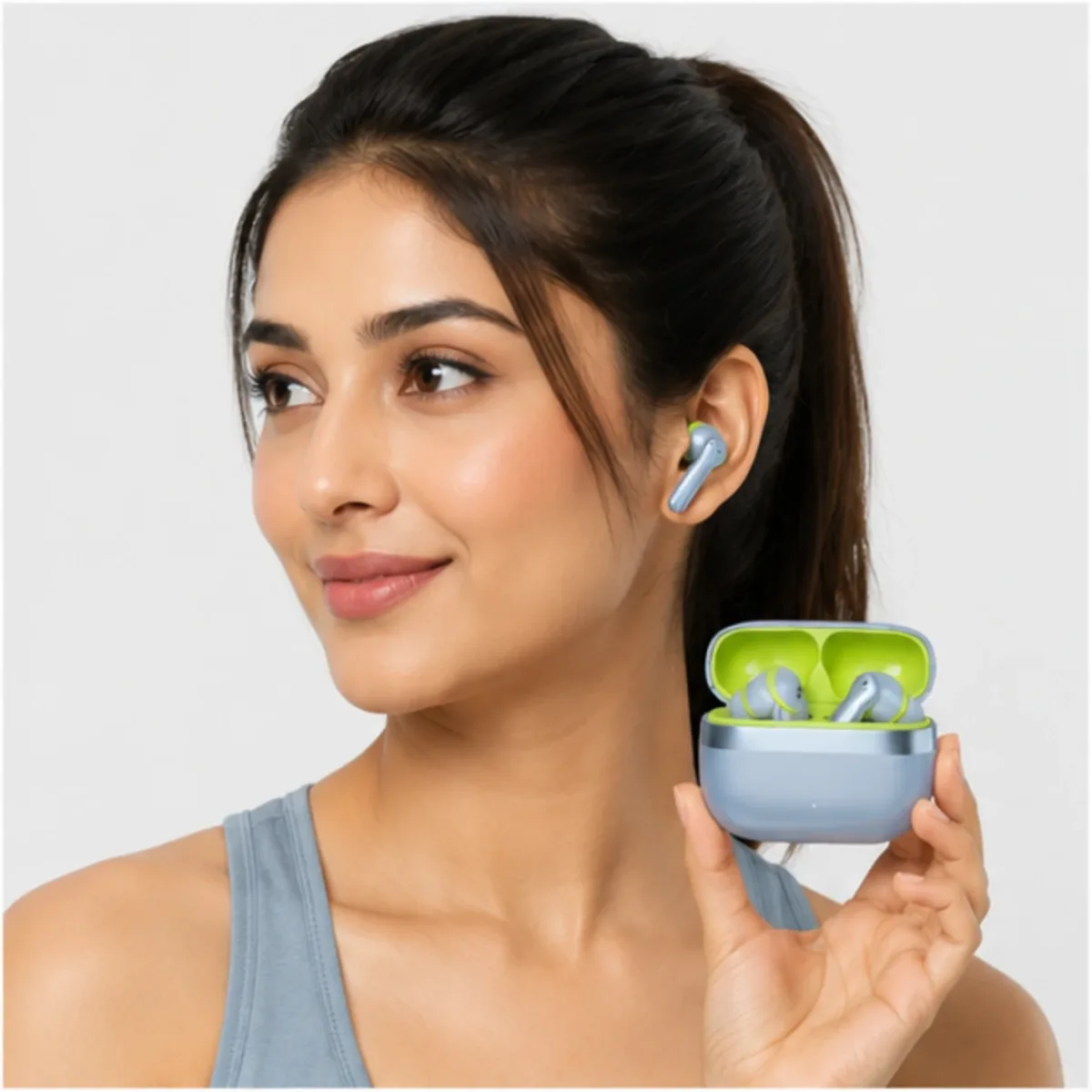 Wireless Bluetooth TWS Earbuds with Charging Case – Blue & Lime Green