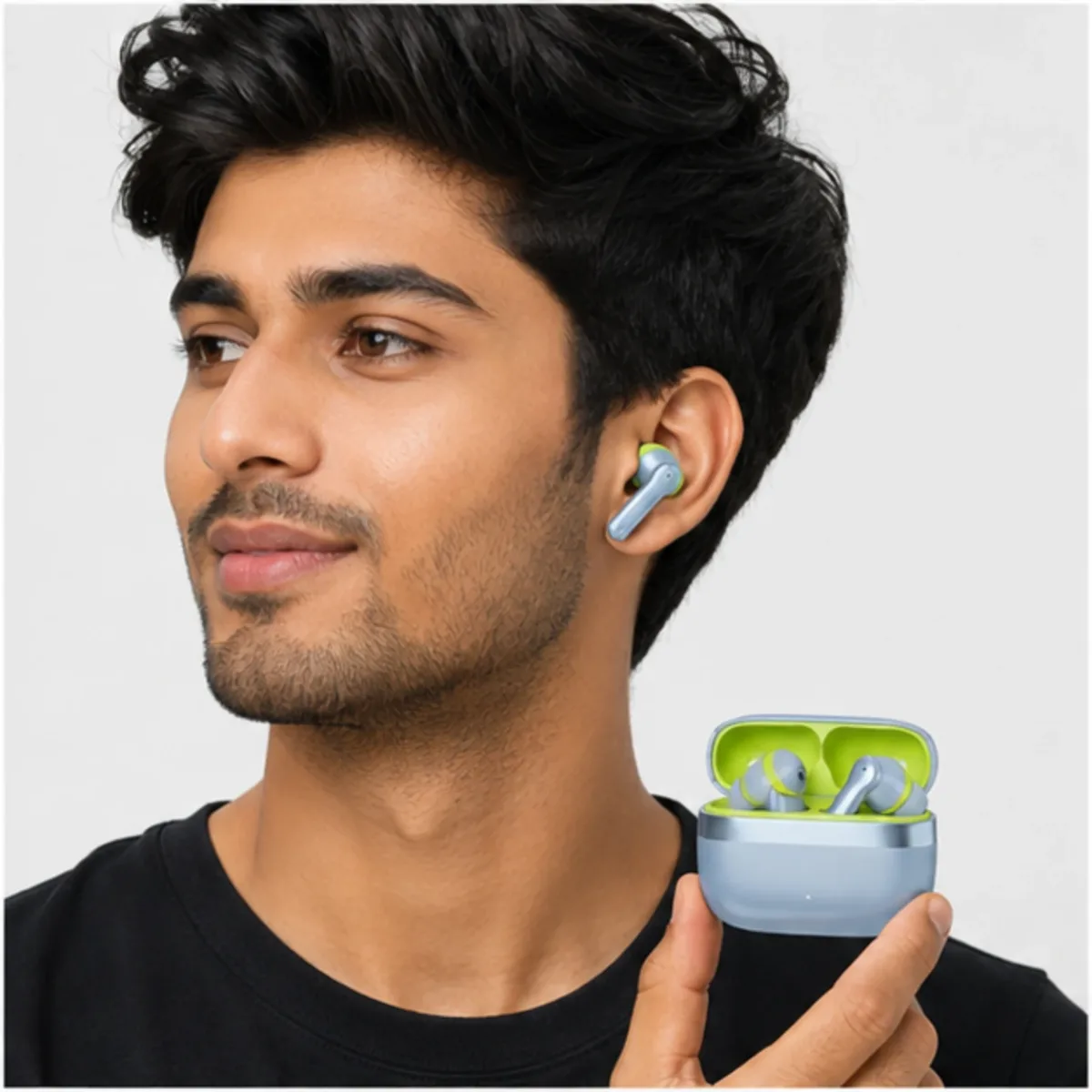 Wireless Bluetooth TWS Earbuds with Charging Case – Blue & Lime Green